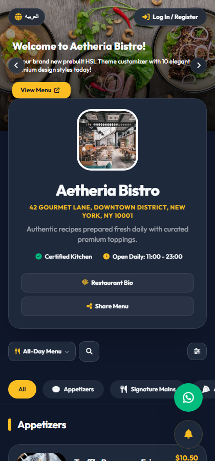 TapBite live digital menu on mobile